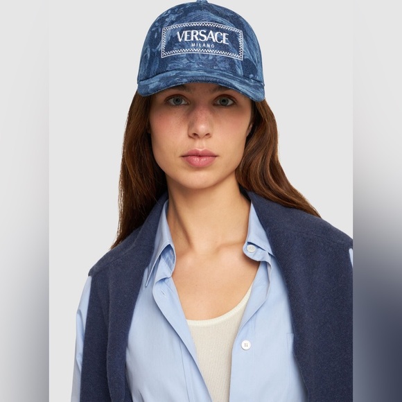 Versace NWT Embroidered Logo Barocco Print Denim Baseball Hat - Picture 3 of 7